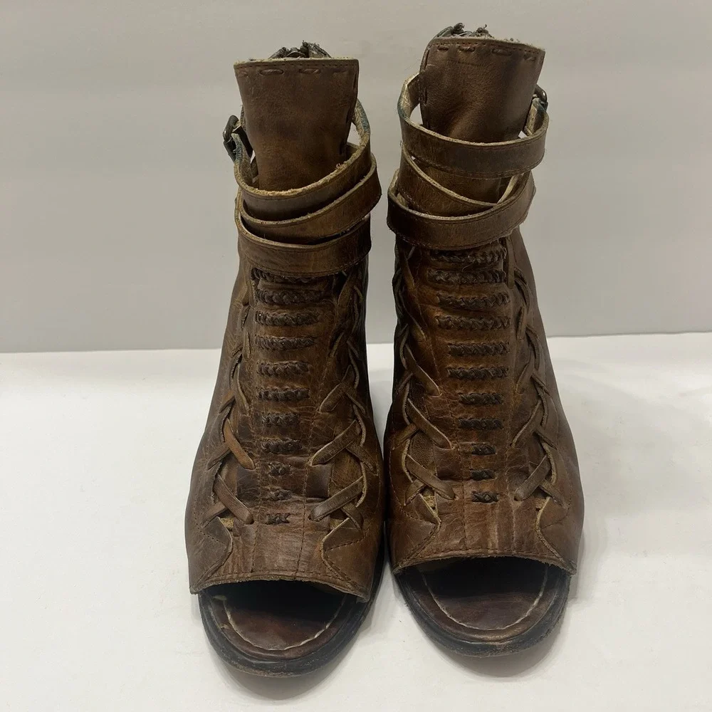 Freebird By Steven 'Eagle' Booties Distressed Brown Leather Whipstitch Buckle 9